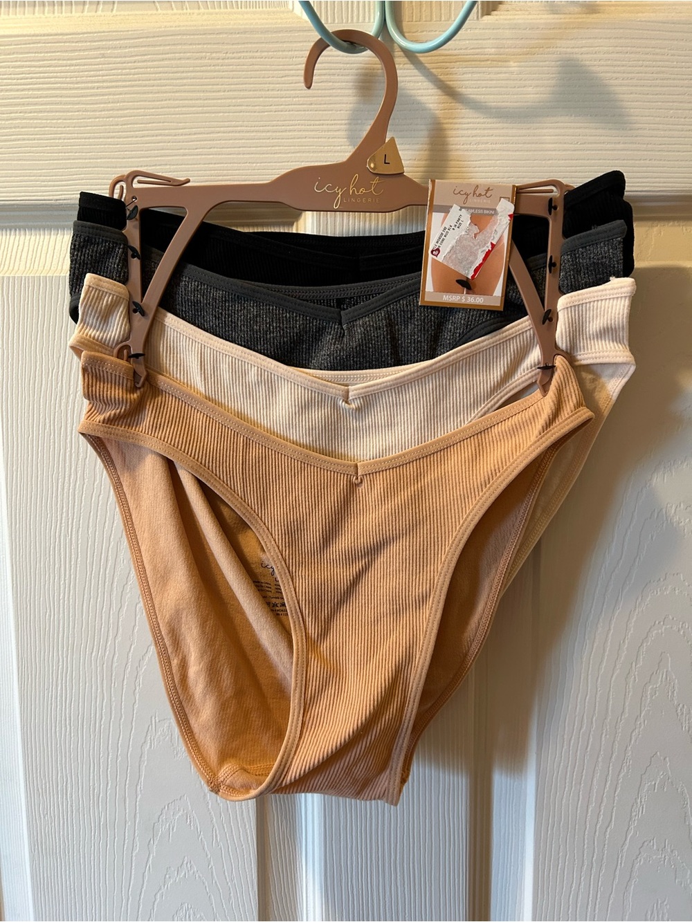 Icy Hot Large Ribbed Bikini Briefs 4-Pack in Black, Charcoal, Cream, Tan NWT